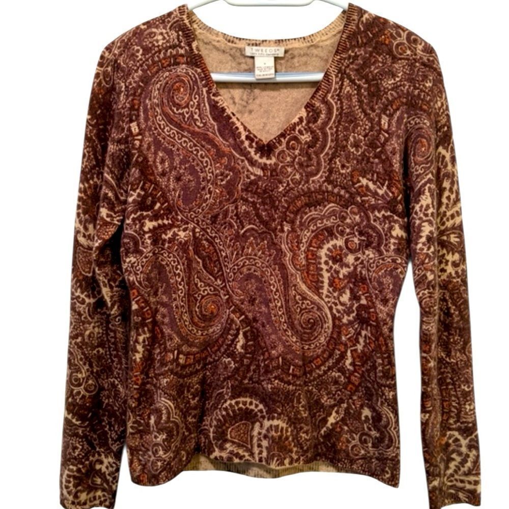 Tweeds Cashmere Top in Brown and Cream medium